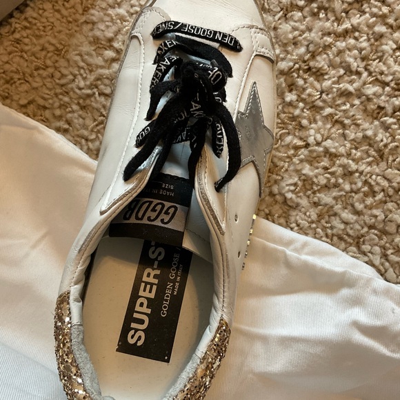 Golden Goose Shoes - Golden Goose White and Silver Sneakers with Gold Heel